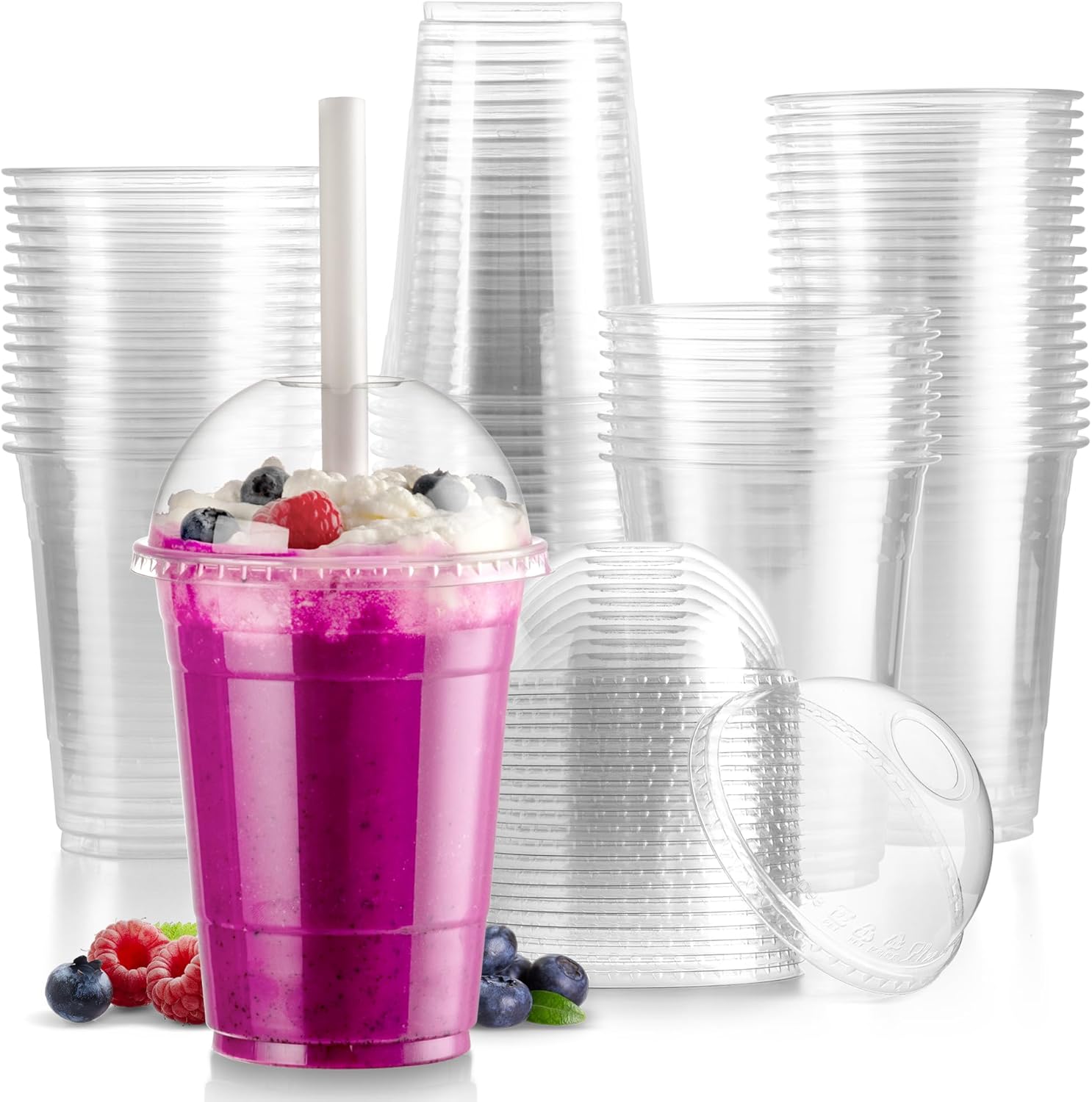 ドーム蓋付き透明プラスチックカップ 使い捨てプラスチック製パ - Plastic Dome Clear のレビューと価格